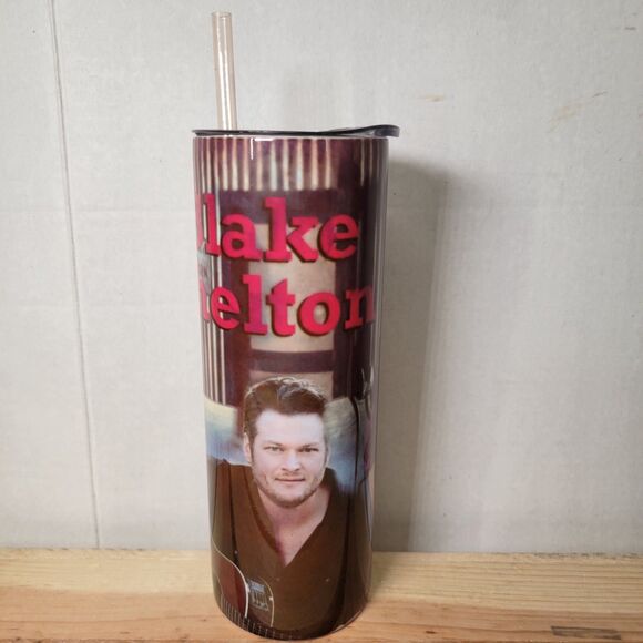 Blake Shelton Tall Metal Cup w/ Lid & Straw - Approx 8" - Picture 2 of 8